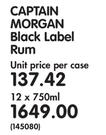 Captain Morgan Black Label Rum-12 x 750ml