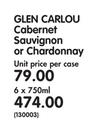 Glen Carlou Cabernet Sauvignon or Chardonnay-6 x 750ml
