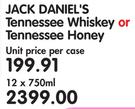 Jack Daniel's Tennessee Whisky Or Tennessee Honey-12x750ml Each