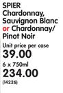 Spier Chardonnay, Sauvignon Blanc or Chardonnay/Pinot Noir-6 x 0ml