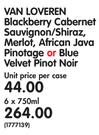 Van Loveren Blackberry Cabernet Sauvignon, Merlot, African Pinotage or Blue VelvetPinot Noir-6x750ml
