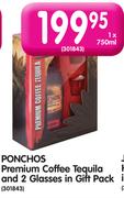 Ponchos Premium Coffee Tequila And 2 Glasses In Gift Pack-750ml