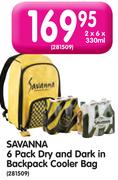 Savanna 6 Pack Dry And Dark In Backpack Cooler Bag-2x6x330ml