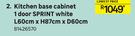 Sprint Kitchen Base Cabinet 1 Door (White) L60cm x H87cm x D60cm
