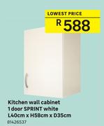 Sprint Kitchen Wall Cabinet 1 Door (White) L40cm x H58cm x D35cm