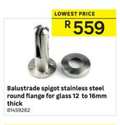Balustrade Spigot Stainless Steel Round Flange For Glass 12 To 16mm Thick