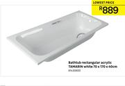 Tamarin White Acrylic Rectangular Bathtub 70 x 170 x 40cm