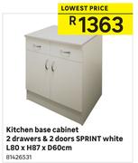 Sprint Kitchen White 2 Drawers & 2 Doors Kitchen Base Cabinet L80 x H87 x D60cm