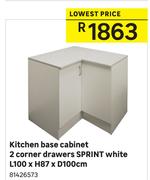 Sprint Kitchen White 2 Corner Drawers Kitchen Base Cabinet L100 x H87 x D100cm