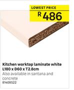 Kitchen Worktop Laminate (White) L180  D60 x T2.8cm