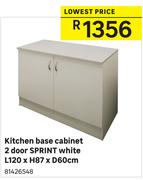 Sprint Kitchen White 2 Door Kitchen Base Cabinet L120 x H87 x D60cm
