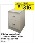 Sprint Kitchen White 2 Drawers Kitchen Base Cabinet L80 x H87 x D60cm