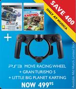 PS3 Move Racing Wheel + Gran Turismo 5 + Little Big Planet Karting