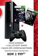 Xbox 360 500GB Console+Call Of Duty Ghost+Black Ops 2 Download Token