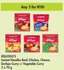 Kellogg's Instant Noodles Beef, Chicken, Cheese, Durban Curry Or Vegetable Curry 5 x 70g - For Any 5