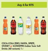 Coca-Cola Zero, Fanta,Sprite, Stoney Or Schweppes Indian Tonic Soft Drinks 1 Ltr - For Any 6