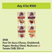 Spur Pour On Sauce (Cheese,Cheddamelt,Pepper,Monkey Gland,Mushroom Or Tomato Chilli)-For 4 x 200ml