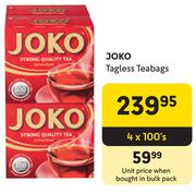 Joko Tagless Teabags-4 x 100's Pack