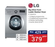 LG 8Kg Silver Front Loader Washer/Dryer F1496ADP4