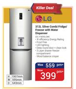 LG 312Ltr Silver Combi Fridge/Freezer With Water Dispenser GC-F409SLQW
