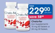 Chela-Fer Iron Supplements 15 mg 60 Tablets Or 24 mg 30 Tablets-Per Pack