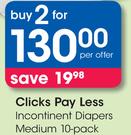 Clicks pay Less Incontinent Diapers Medium 10 Pack-For 2