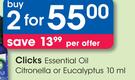Clicks Essential Oil Citronella Or Eucalyptus-2 x 10ml
