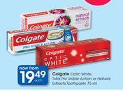 Colgate Optic White, Total Pro Visible Action Or Natural Extracts Toothpaste-75ml Each