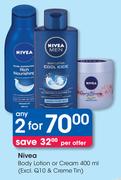 Nivea Body Lotion Or Cream(Excl. Q10 & Creme Tin)-2x400ml Per Offer