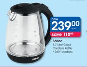 Salton 1.7Ltr Glass Cordless Kettle-Each