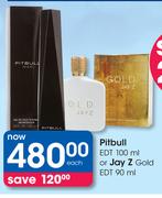 Pitbull EDT 100ml Or Jay Z Gold EDT 90ml-Each