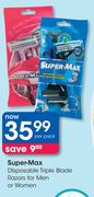 Super-Max Disposable Triple Blade Razors For Men Or Women-Per Pack