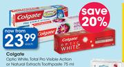 Colgate Optic White,Total Pro Visible Action Or Natural Extracts Toothpaste-75ml Each