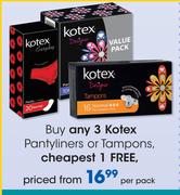 Kotex Pantyliners Or Tampons-Per Pack