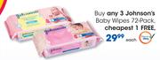 Johnson's Baby Wipes 72 Pack-Each