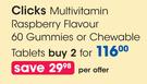 Clicks Multivitamin Raspberry Flavour 60 Gummies Or Chewable Tablets-For 2