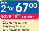 Clicks Multivitamin Raspberry Flavour 30 Chewable Tablets-For 2