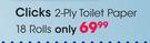 Clicks Pay Less 2 Ply Toilet Paper 18 Rolls-Per Pack