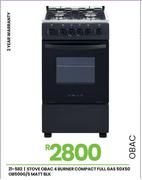 Obac 4 Burner Compact Full Gas 50 x 50 Matt Blk Stove OB500G/S 21-582