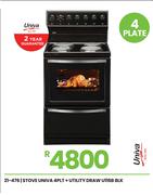 Univa 4 PLT + Utility Draw Blk Stove U116B 21-476