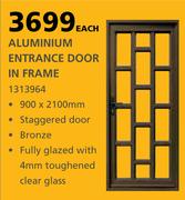 Aluminium Entrance Door In Frame 900 x 2100mm-Each