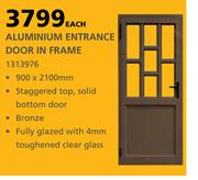 Aluminium Entrance Door In Frame 900 x 2100mm-Each