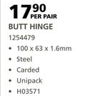 Butt Hinge-100 x 63 x 1.6mm Per Pair