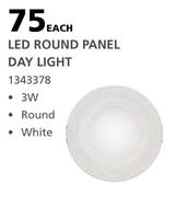 Eruolux LED Round Panel Day Light 3W Round White-Each