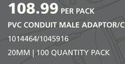 PVC Conduit Male Adaptor/Coupling 20mm/100 Quantity Pack-Per Pack