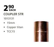 Coupler Str Copper Titan 22mm TCC22-Each