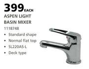 Cachet Aspen Light Basin Mixer SL220AS L-Each