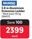 Mundo 5.8m Aluminium Extension Ladder 394317-Each