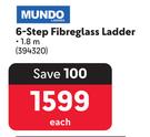 Mundo 6-Step Fibreglass Ladder 394320-1.8m Each