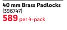 Yale 40mm  Brass Padlocks 396747-Per 4 Pack 